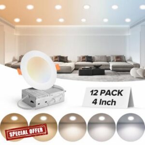 MAILCOS 12 Pack 4 Inch 5CCT Ultra-Thin LED Recessed Ceiling Light with Junction Box