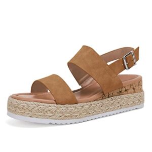 LAICIGO Women’s Open Toe Wedge Platform Espadrilles Ankle Strap Buckle Faux Leather Cork Rubber Summer Sandals