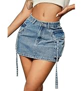 Avanova Women Cargo Jeans Denim Mini Skirt Low Rise Y2K Flap Pockets Short Skirts