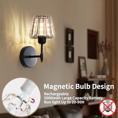 Black Rechargeable Wireless Wall Sconces with Remote Dimmable 12 Colors Modes Led Wall Lights