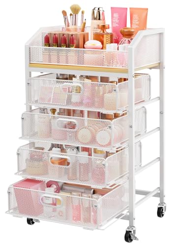 Rolling Makeup Storage Cart Metal Skincare Organizers