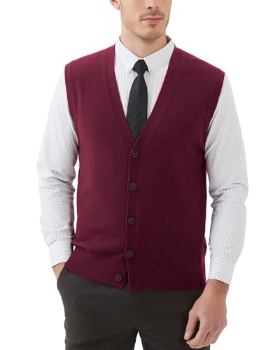 Kallspin Men's Sweater Vest Wool Blend V-Neck Button Sleeveless Cardigan Vest Sweate