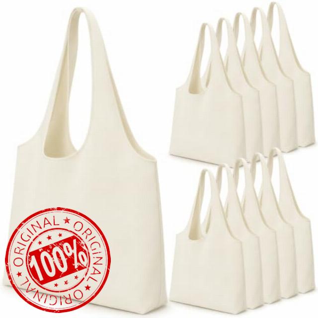 10 Pack Cotton Canvas Tote Bags DIY Gift Bag 16.5x12.6x3.1 Inch Blank Reusable Grocery Shopping Cloth Bags Solid Color Bag Bulk DIY Custom