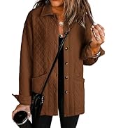 Dokotoo Casual Quilted Jackets for Women Button Down Collared Long Sleeve Coats with Pockets