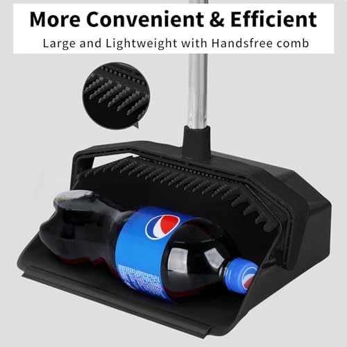 51'' Large Brooms with Self-Cleaning Dust Pan Teeth for Restaurant Lobby Garage - Black