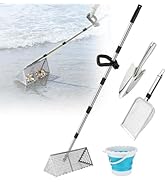 3pcs Sand Scoop for Metal Detecting - 45in Long Anti-Rust 304 Stainless Steel Shark Tooth Sifter,...