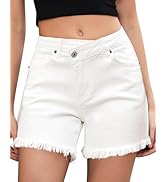 LookbookStore Jean Shorts for Women Low Waisted Stretchy Crossover Waist Denim Shorts Raw Hem