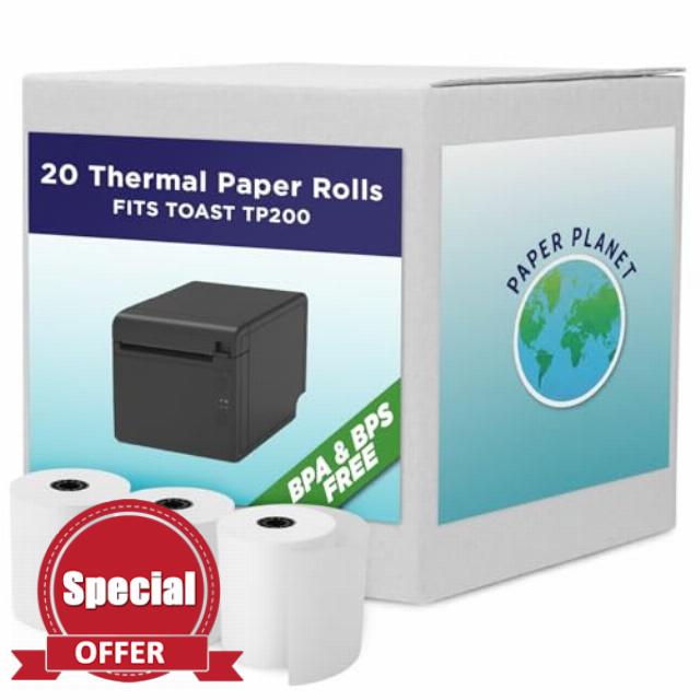 Phenol-Free Thermal Receipt Paper for Toast TP200 Thermal Printer by Paper Planet | Washington & California Compliant | 20 Rolls: BPA & BPS free