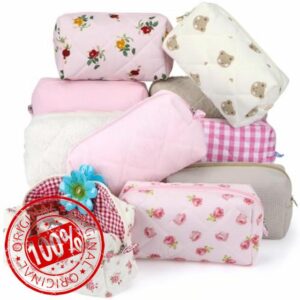 Paterr 10 Pcs Quilted Makeup Bag Bulk Cotton Floral Cosmetic Bag Women Girls Bridesmaid Gifts Cute Makeup Pouch Coquette Aesthetic Travel Toiletry Organizer(Beige Floral