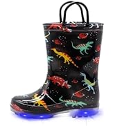 EUXTERPA Toddler-Kids Waterproof Light Up Rain Boots Patterns and Glitter Boots with Handles for ...