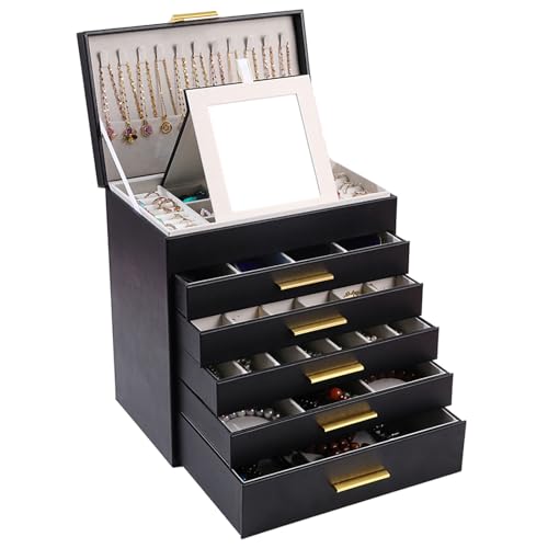 White and Black 6 Layer Large Jewelry Box for Necklace