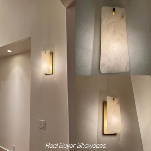 Modern Marble Sconces Dimmable E12 Hardwired Rectangular Vanity Light Fixture for Bathroom Mirror
