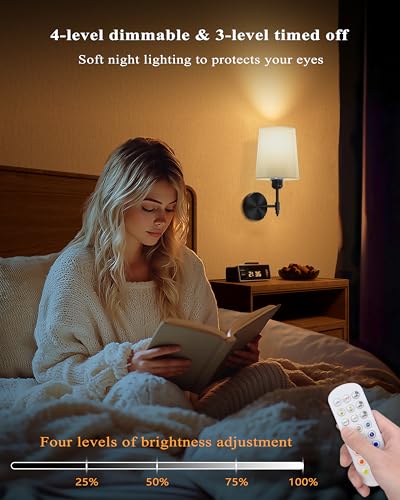 Wireless Rechargeable Dimmable Wall Light with RGB Bulb and Remote for Bedroom