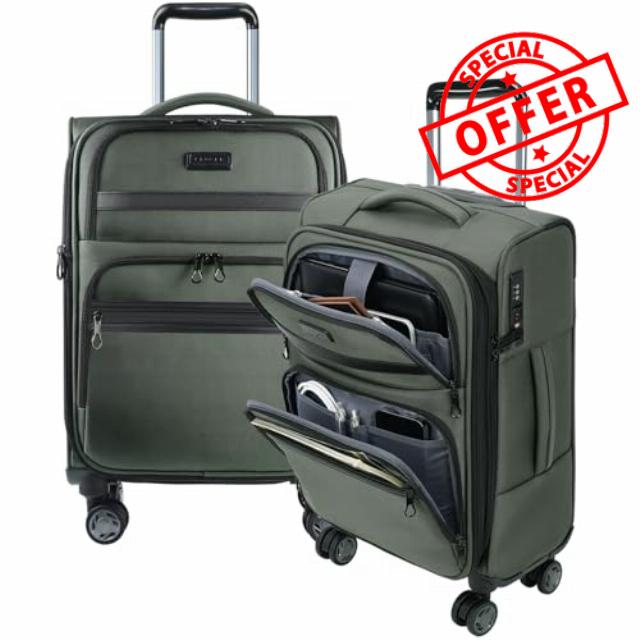 KROSER Softside Expandable Carry On Luggage with Front Business Pockets，20 Inch Suitcases with Spinner Wheels & Built-in TSA Lock
