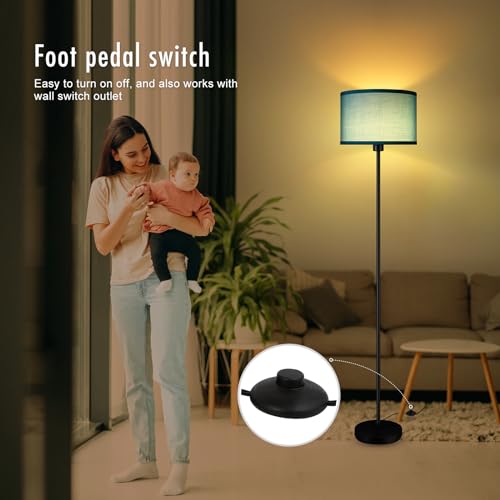 Modern Standing Lamp with Green Linen Shade