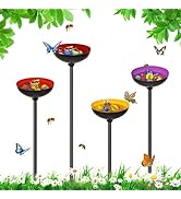 MeyRolizn Metal Bee Watering Station for Outside, 4Pack Butterfly Water Feeder with Glass Marbles...