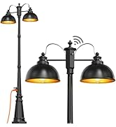 360° Motion Sensor Outdoor Lamp Post Light Fixture, 3-Head Dusk to Dawn Outdoor light post with b...