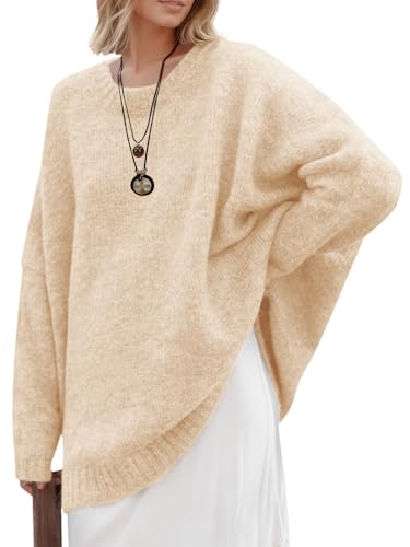 Saodimallsu Womens Oversized Tunic Sweaters Long Sleeve Crew Neck Chunky Knit Slouchy Casual Pullover Sweater Tops