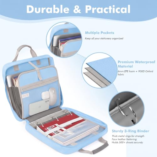 2 Inch Binder | 500 Sheets Zip Up Binder Bag with Multiple Pockets & Storage