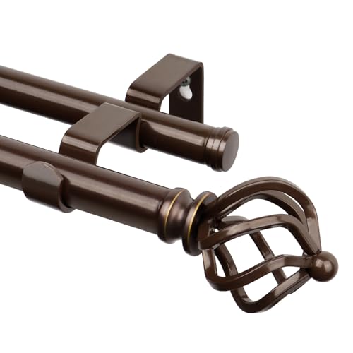 7/8 Inch Telescoping Heavy Duty Drapery Rods with Decorative Twisted Cage Finials