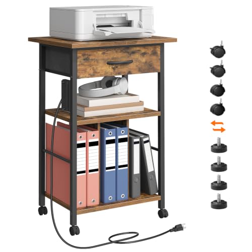 19.7'' Printer Cabinet with Fabric Drawers and Power Outlet