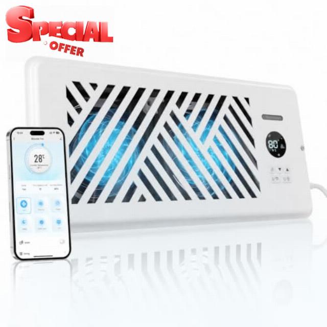 Smart AC Vent Booster Fan 4" x 10" Register with APP Control