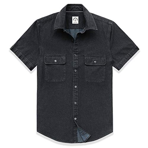 Dubinik® Denim Shirt Men Short Sleeve Button Down Mens Shirts 2 Pocket Western Soft Work Casual Cowboy with Comfortable