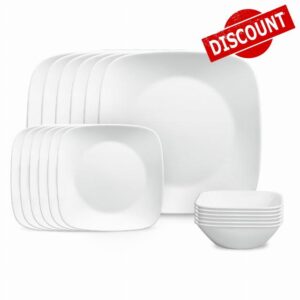 Corelle Vitrelle 18-Piece Service for 6 Square Dinnerware Set Triple Layer Glass and Chip Resistant
