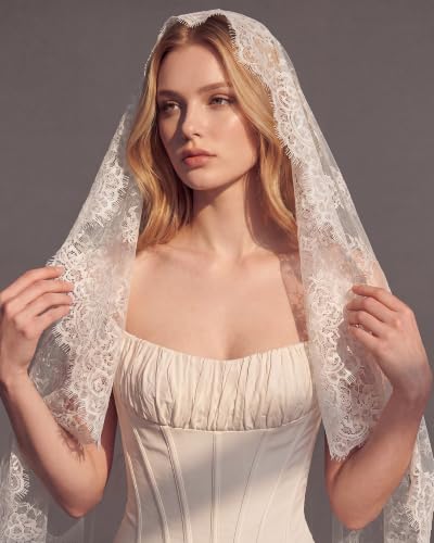 90 Inch Chapel Length Bridal Veil with Metal Comb for Women