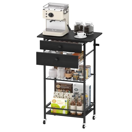 5-Tier Coffee Bar Cart with Pod Drawer Holder & Wire Storage Basket