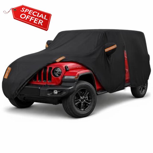 Car Cover for Jeep Wrangler 2 Door 1987-2026 JK JL CJ YJ TJ Outdoor Waterproof Sun Rain Snow Hail UV Protection with Driver Door Zippe