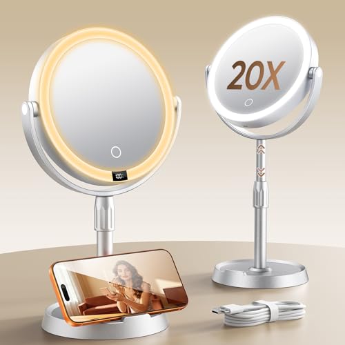 1X/20X Magnifying Mirror with Light and Digital Display