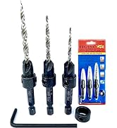 FTG USA Adjustable Wood Countersink Drill Bit Set 5 Pc #4#6#8#10#12 Tapered Drill Bit for Woodwor...