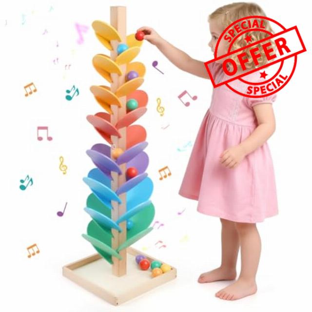 Wooden Marble Run Music Tree for Kids Ages 3+ - Upgraded Easy Assembly with Built-in Nuts