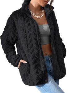 Dokotoo Winter Fleece Jacket for Women 2025 Zipper Stand Collar Casual Coats with Pockets