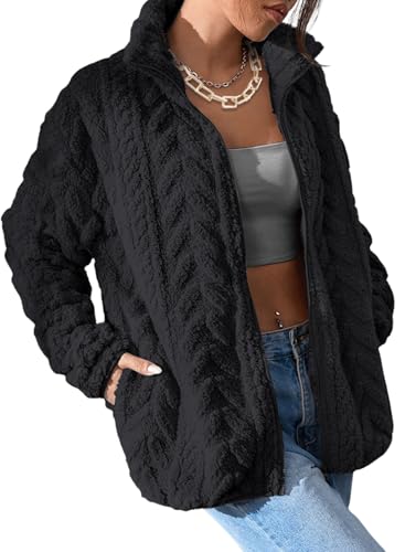 Dokotoo Winter Fleece Jacket for Women 2025 Zipper Stand Collar Casual Coats with Pockets