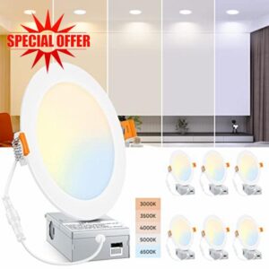 BesLowe 6 Packs 6 Inch 5CCT LED Recessed Ceiling Lights Ultra-Thin with Junction Box