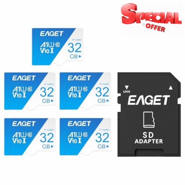 EAGET 5-Pack 32GB TF Memory Card Up to 100MB/s Read 30MB/s Write with SD Adapter