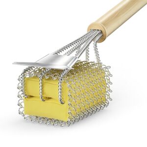304 Stainless Locked-Core Mesh Head & HD Scraper | Grill Grate Cleaner Tool
