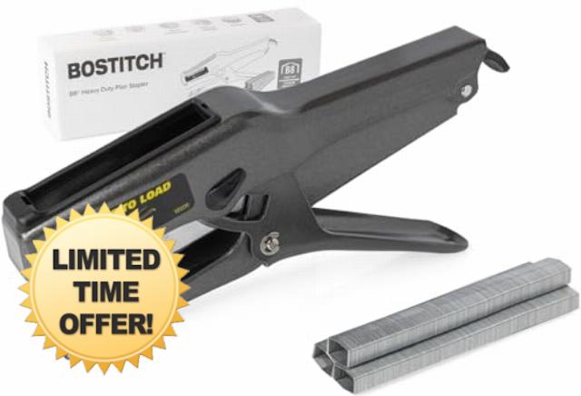 Bostitch Office B8 Plier Heavy Duty Stapler with 1250 1/4" Staples | Full Strip Metal Bostitch Stapler for Cardboard