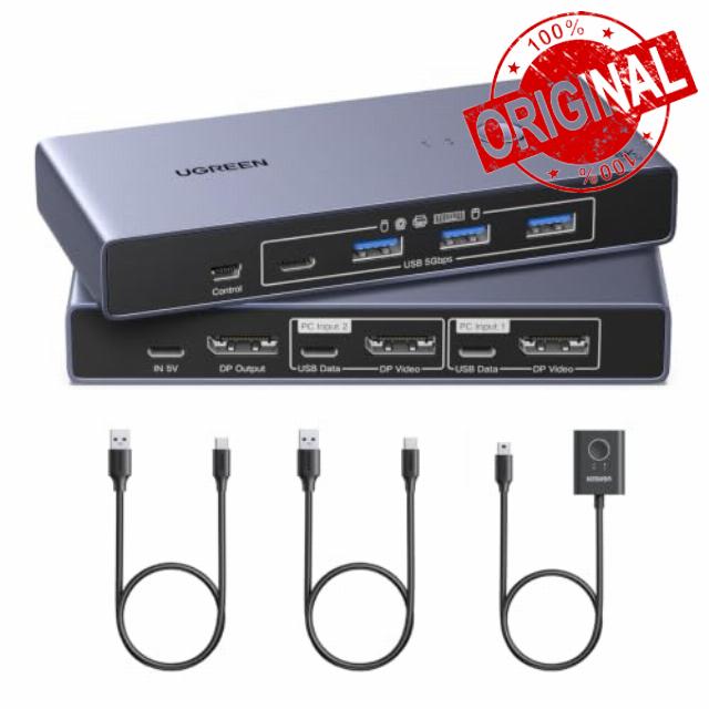 UGREEN 8K@60Hz Displayport KVM Switch 1 Monitors 2 Computers with 4 USB 3.0 Ports Aluminum Support 4K@240Hz Share One Monitor Keyboard Mouse U-Disk Printer with 2 USB Cables