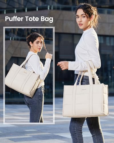 Puffer Tote Bag for Work 15.6 Inch Large Computer Briefcase for Teacher Nurse