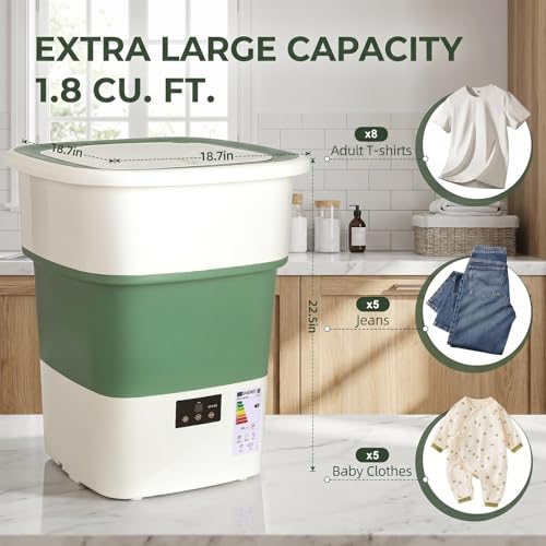 Foldable Washer with Powerful 150W Motor & Spin Basket