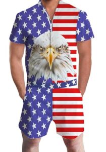 RAISEVERN Mens Romper Zipper Jumpsuit Male Shorts Sleeve One Piece Overalls Bro Outfits