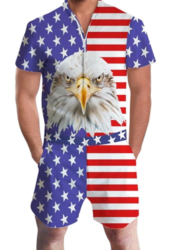 RAISEVERN Mens Romper Zipper Jumpsuit Male Shorts Sleeve One Piece Overalls Bro Outfits