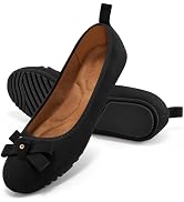 Ecetana Comfortable Ballet Flats for Women: Lightweight Cushioned Foldable Slip-On Work Shoes wit...