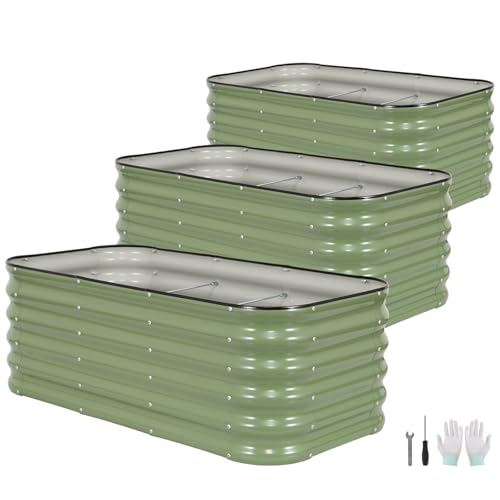 17" Tall 3-in-1 Modular 4x2ft Galvanized Metal Planter Box with Bracing Rods and Gloves for Vegetables Flowers Herbs