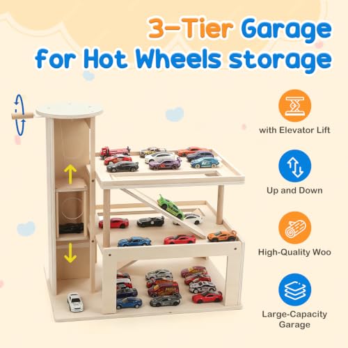 1/64 Scale Diecast Toy Car Storage Wooden Shelf Ultimate Garage for Hot Wheels (50+Toy Cars)