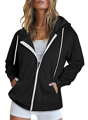 Dokotoo Women's Full Zip Up Hoodie Long Sleeve Hooded Sweatshirts Pockets Jacket Coat for Wome