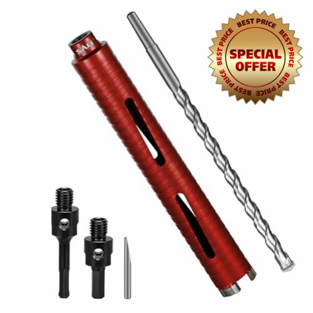 SALI Diamond Core Drill Bits 1 1/2" Diameter 10"/254mm Drilling Depth 5/8-11" Thread Core Bit Turbo Laser-Welded Segments for Cured Concrete with Brick Block Masonry with Two Adapters(Red)